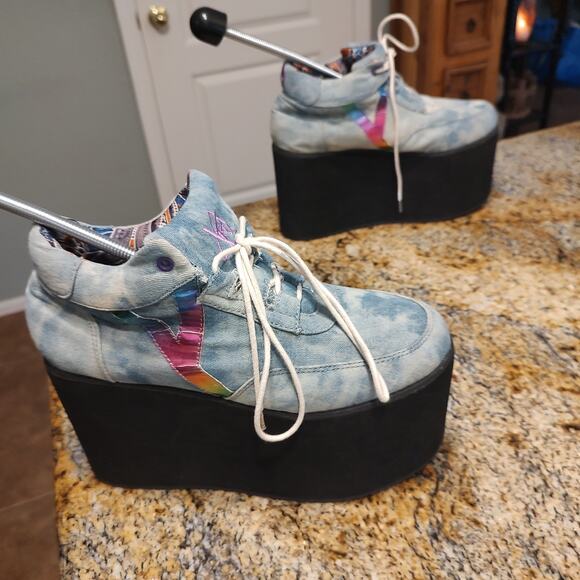 YRU Vintage Denim Platform Sneakers Size 39 with Embroidered Details 8.5 US - Picture 4 of 12